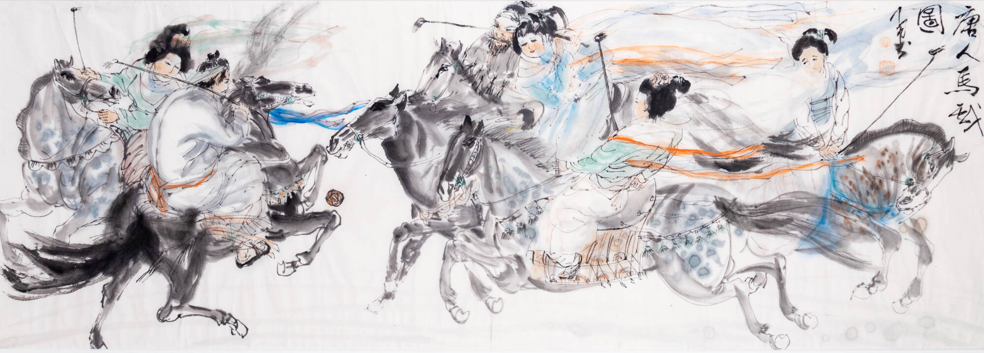 A chaotic scene of horses, chariots and humans.